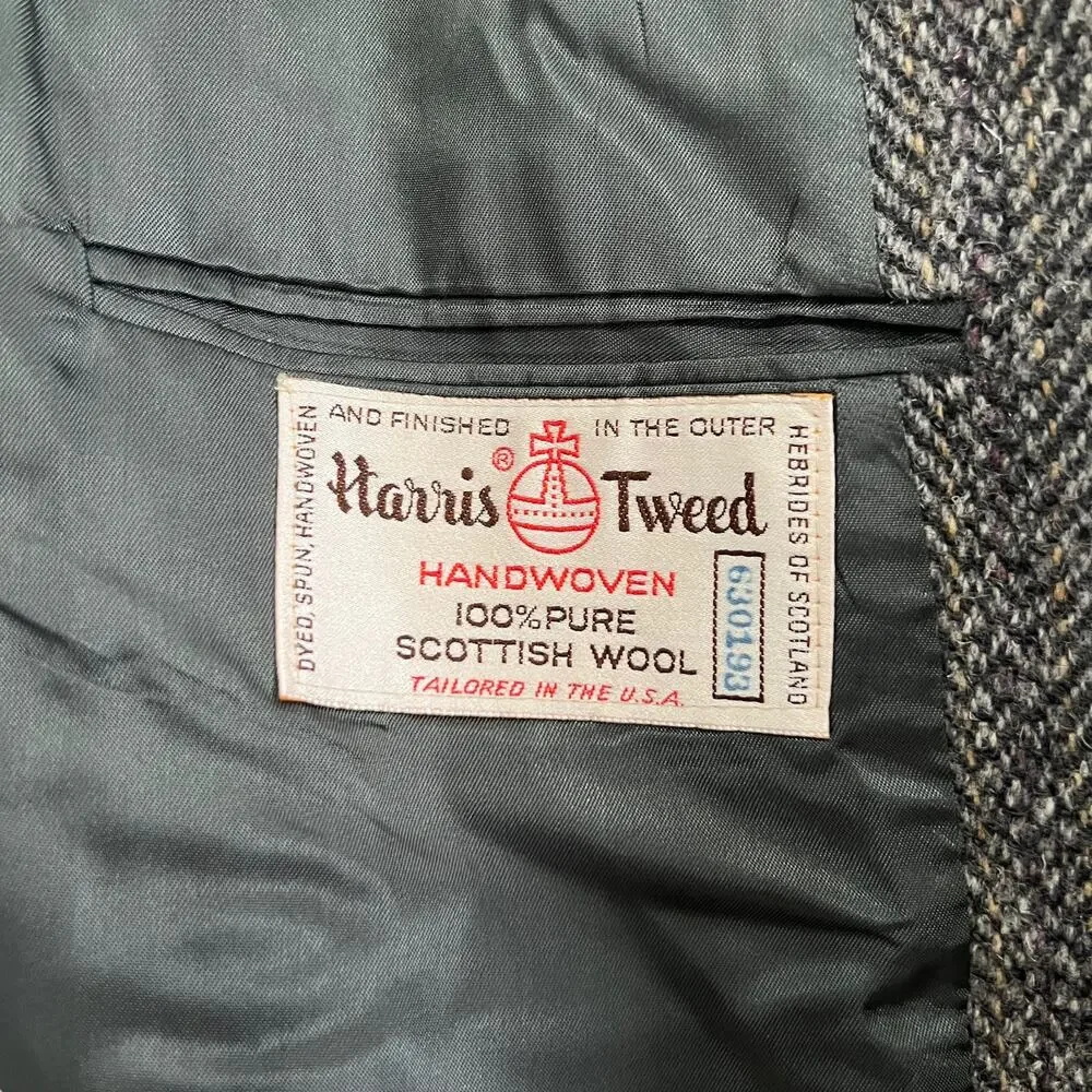 Stafford Harris Tweed Vintage Gray Herringbone 2 Button Sport Coat Blazer 48